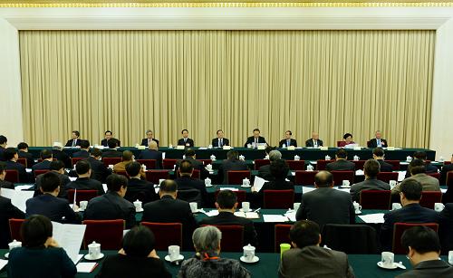 3月2日，全國(guó)政協(xié)十二屆一次會(huì)議主席團(tuán)第一次會(huì)議在北京人民大會(huì)堂舉行。新華社記者 李學(xué)仁 攝