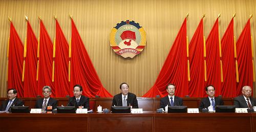 3月11日，全國政協(xié)十二屆一次會(huì)議主席團(tuán)第三次會(huì)議在北京舉行。俞正聲主持會(huì)議。新華社記者 鞠鵬 攝